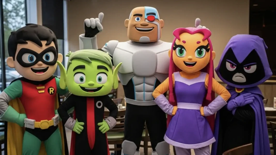 Personagens dos Jovens Titãs em forma de mascote