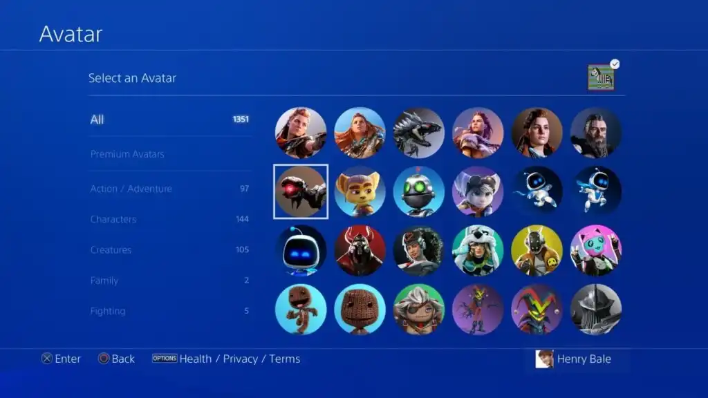 Tela com a seleção de Avatars