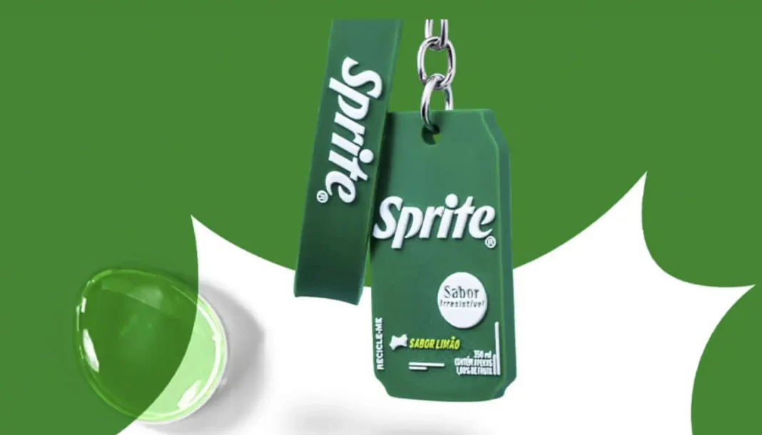 Chaveiro e alça de silicone verde da Sprite, com a frase 