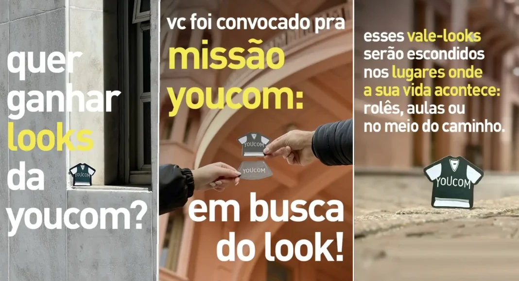 Um banner dividido em três partes. Na primeira, a frase 