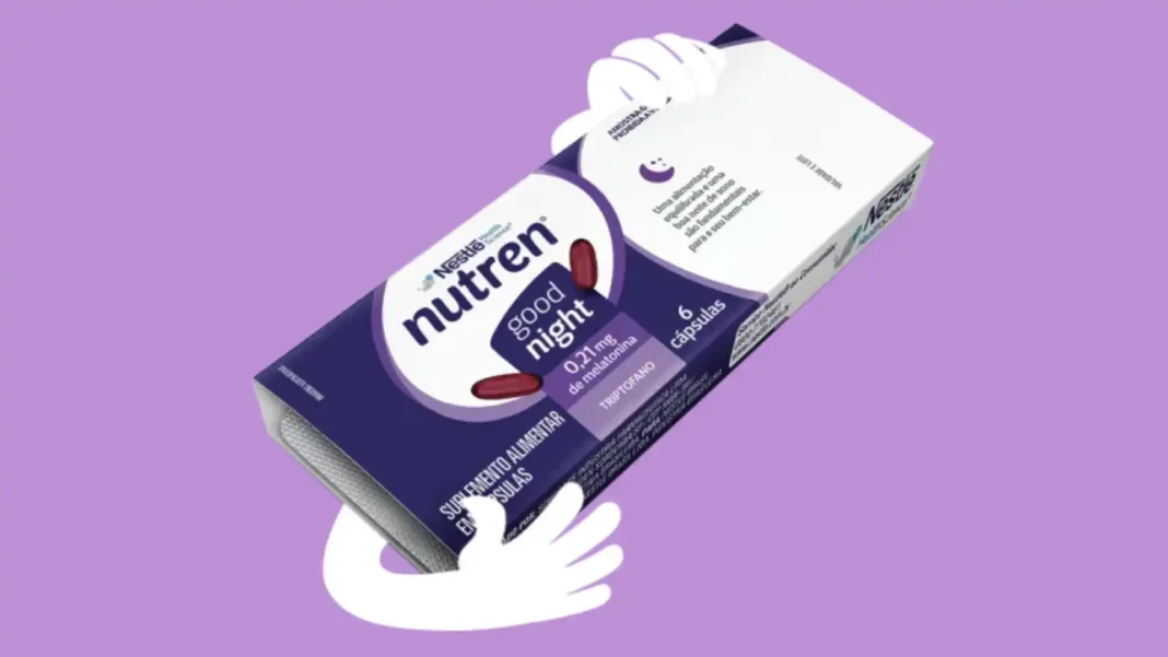 Uma embalagem de Nutren Good Night com 6 cápsulas, contendo 0,21 mg de melatonina e triptofano.