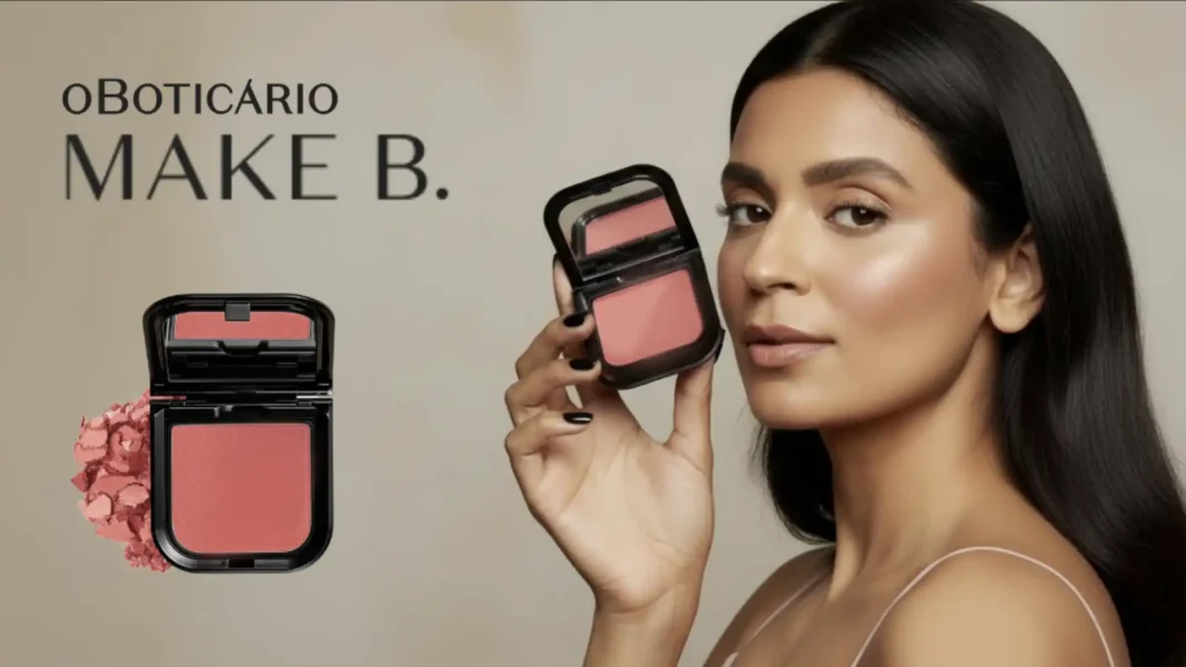 Mulher segura uma maquiagem da Make B.